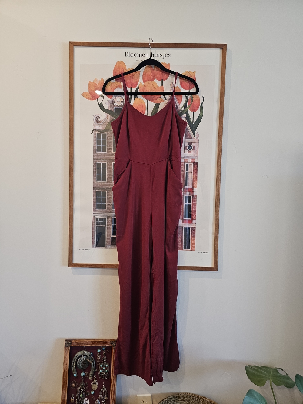 Women’s Burgundy Spaghetti-Strap Jumpsuit